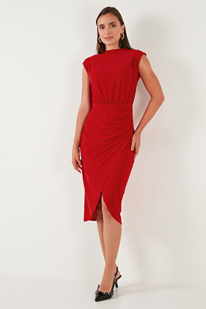 Lela Drape and Slit Detail Crew Neck Sleeveless Midi Dress Dress 611El694
