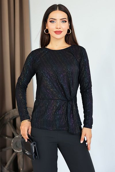 Kübra Tekstil Lupinn Fashion Women's Black Lurex Sparkle Long Sleeve Stylish Blouse – Suitable for Night & Day Wear