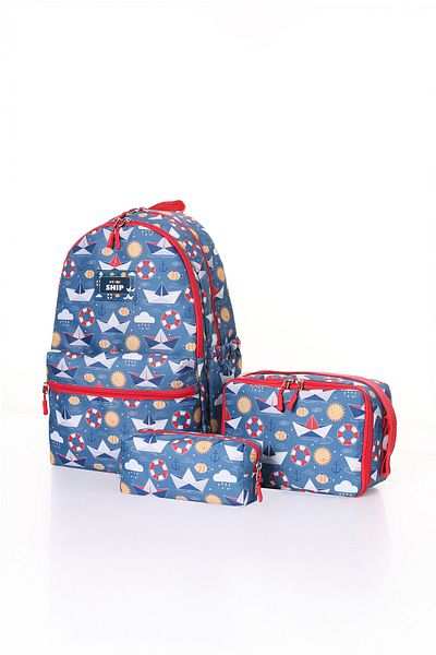 D'VERS Ship Patterned 3-Piece School Bag Set