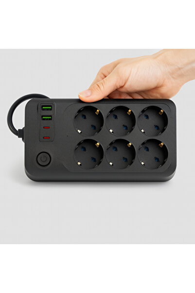 Badem10 6 Prizli 4 USB Girişli Akım Korumalı Topraklı Golyat Grup Şarj Fiş Priz 2 Metre Uzatma Kablosu