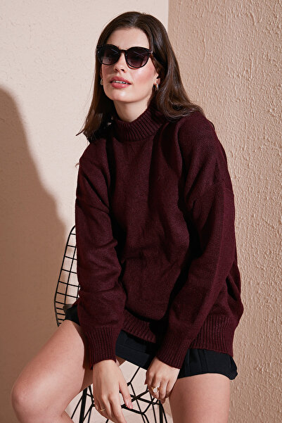 Lela Premium Oversize Fit Turtleneck Soft Textured Knitwear Sweater Sweater 680Kz00469