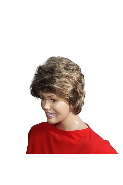 L-line fashion Women's wig, synthetic fiber with a light satin look with blonde strands