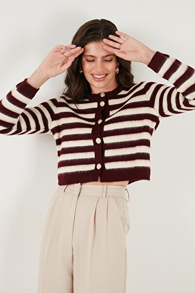 Lela Striped Oversize Fit Crew Neck Button Crop Knitwear Cardigan Cardigan 4615567