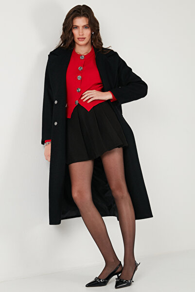 Lela Wool Blend Oversize Double Breasted Lapel Slit Long Cashmere Coat Coat 6810235