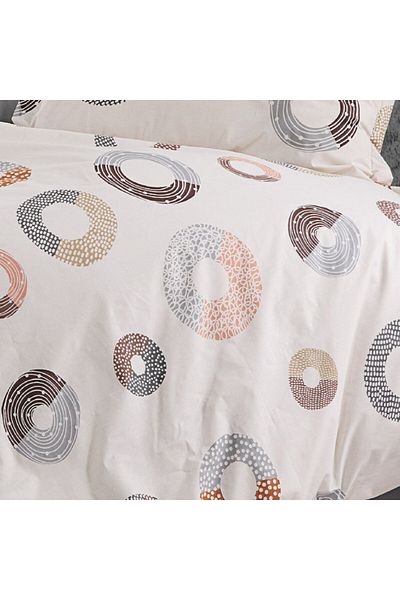 Pucioasa Double crepe bed linen 6 pieces, 100% cotton, brown/gray circles