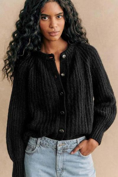 Madmext Black Crew Neck Thessaloniki Knitted Buttoned Women's Cardigan Mg2487