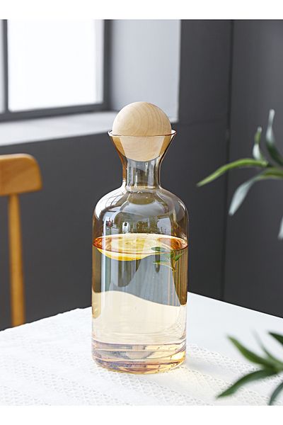 Shuer Retro Nordic Retro Glass Straight Pot With Wooden Stopper