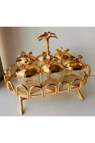 AZADE BAKIR GOLD PİRİNÇ PALMİYE ÇATLAK CAM 6’LI BAHARATLIK