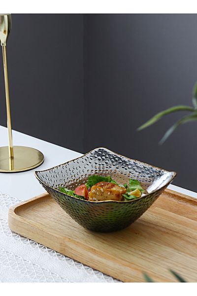 Shuer 6-inch Nordic Design Hat Design Household Glass Gold Painted Square Bowl