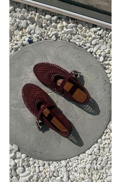 Eataly Shoes Cody Burgundy Big Mesh Belt Detailed Babet