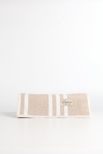 Haşema White Beach Towel with Beige Stripe Detail 28