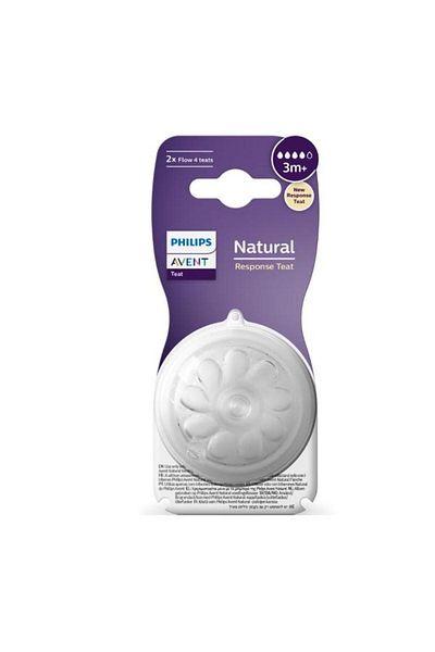 Philips Avent Set 2 tetine silicon Philips Avent Response SCY964/02, +3 luni, Debit 4 (Transparent)