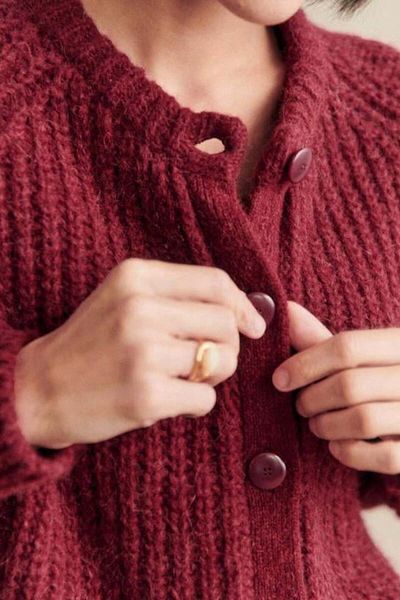 Madmext Burgundy Crew Neck Thessaloniki Knitted Buttoned Women's Cardigan Mg2487