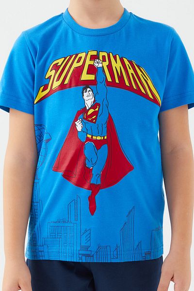 Superman Buildings Blue Boy Capri Suit