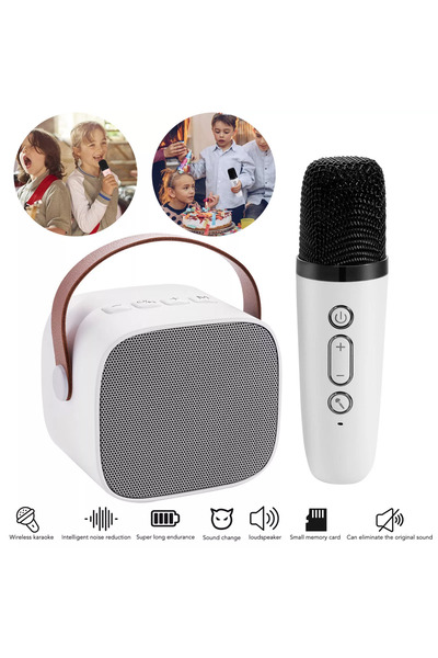 Smart Vibe Set Karaoke Wireless pentru Copii PartyON™ Voci Magice, Microfon si Difuzor Portabil, Lumini, Alb
