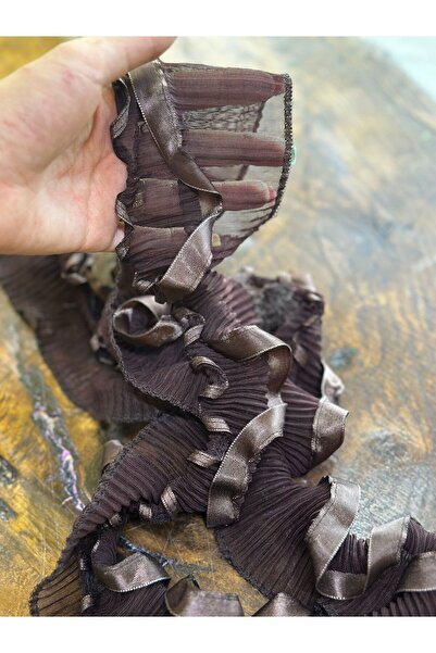 Gönülden Tasarım KAHVERENGİ FIRFIRLI TÜL ŞERİT DİKİŞ AKSESUARI 200X9 CM