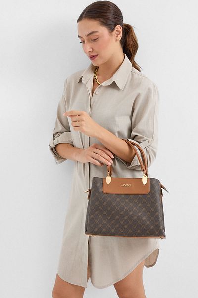 Merterium Women's Printed Large Bag Brown 1217