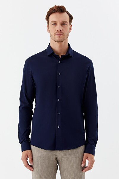 Sabri Özel Klasik Yaka Erkek Gömlek Lacivert
