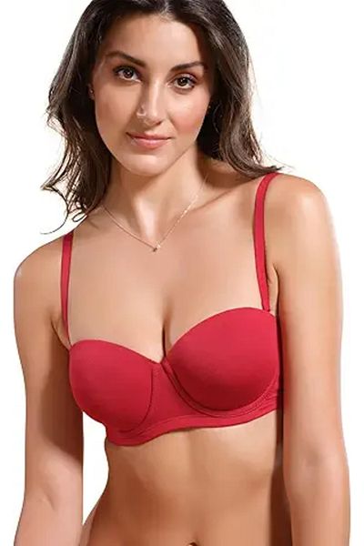 Enamor Women's Stretch Cotton Wired Casual Padded Bra (A078_Bridal Red