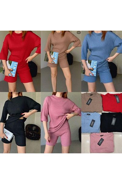 modamtn Ribbed Shorts Suit Red