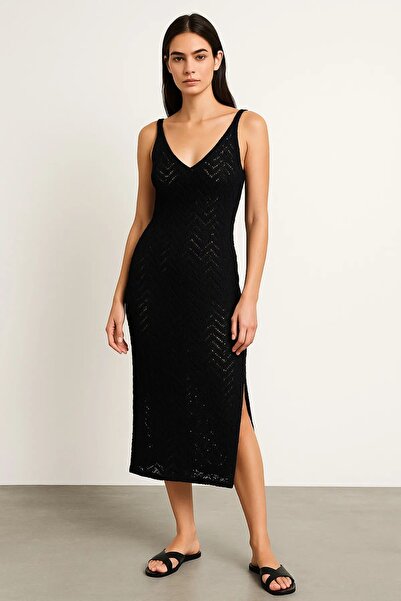 Serenay Atelier Διάτρητο στήθος με λουράκι μακρύ γυναικείο πλεκτό 100% βαμβακερό φόρεμα παραλίας