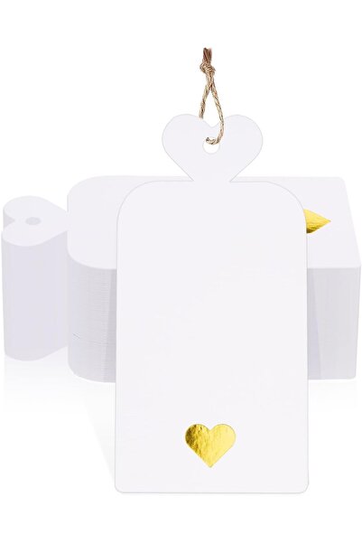 naturevo 100 Adet Hediye Etiketi Varak Baskı Altın Renk 20 Metre Jüt İp İle B...