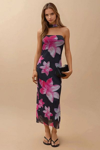 Hiccup Strapless Floral Midi Dress