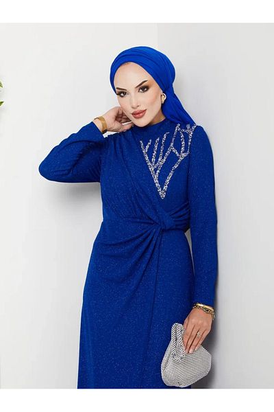 S7V7N EXCLUSIVE Tesettür Evening Dress with Shoulder Details