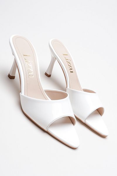 Lizzu Women's Pointed Toe Open Heeled Slippers Leni White Patent Leather