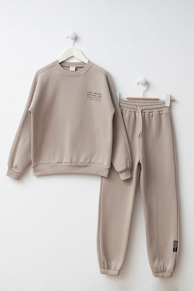 Minipodyum Label Detailed Printed Boys' Top and Bottom Tracksuit Set