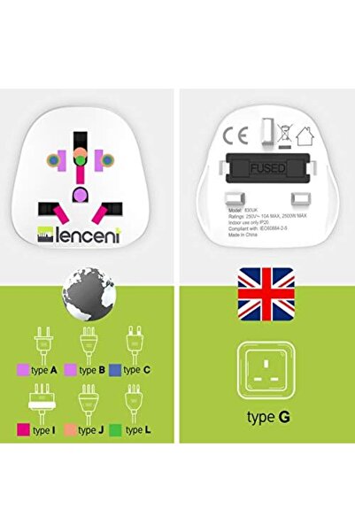 LENCENT 2Pcs World to UK Travel Adapter