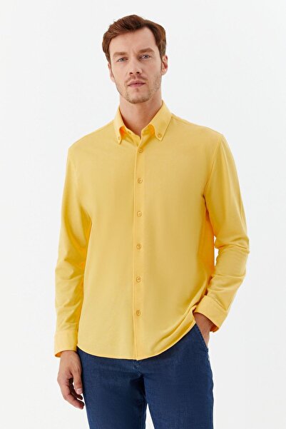 Sabri Özel Düğmeli Yaka Erkek Gömlek Sarı