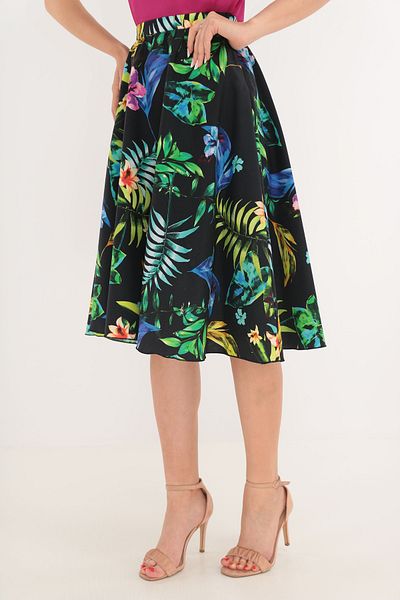 Vanessa Line RO Black pleated skirt with tropical print