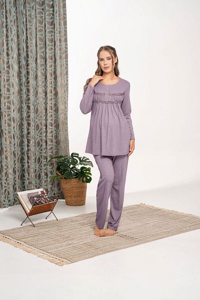 LOHOUSE Women's Purple Velvet Long Sleeve Maternity Maternity Pajamas Set of 3