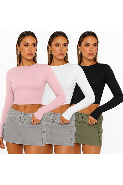 ÖZ PAMUK Essence Cotton Flat Fabric Lycra Crew Neck Blouse