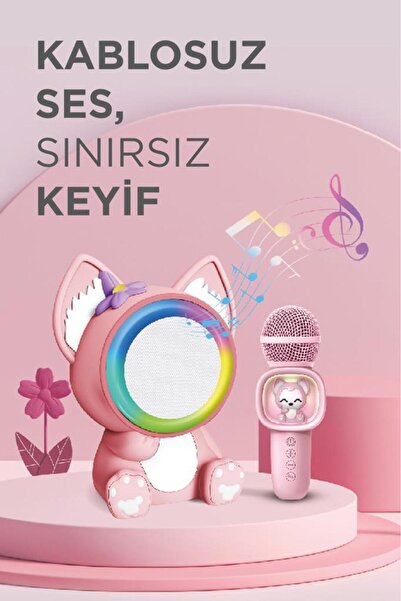 Torima KIDMIC-04 Pembe RGB Sevimli Figürlü Mikrofonlu Karaoke Bluetooth Hoparlör