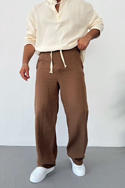 NUSHİ Kahve Müslin Kumaş Baggy Pantolon
