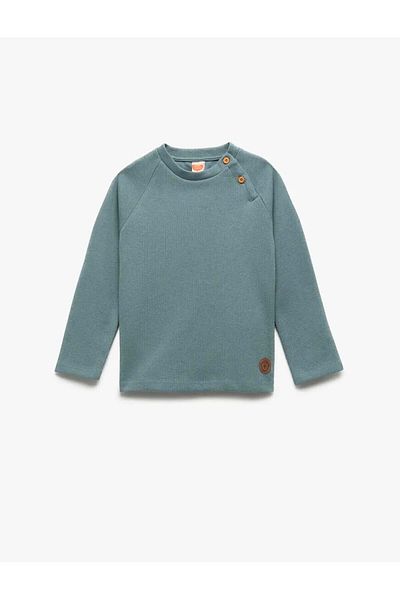 Koton Cotton Button Long Sleeve Crew Neck Sweatshirt