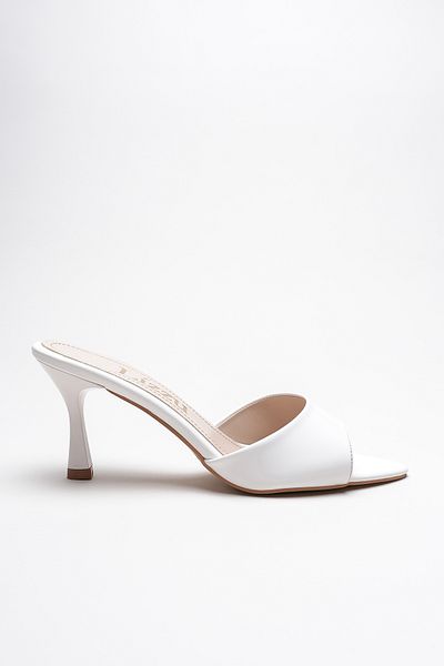 Lizzu Women's Pointed Toe Open Heeled Slippers Leni White Patent Leather