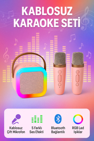 Omaze Mikrofonlu Karaoke Bluetooth Hoparlör Rgb Led Işıklı 5 Efektli Ses Bombası