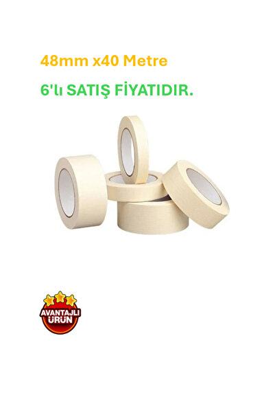 6 ADET-Maskeleme Bandı-Yapışkanı Kuvvetli-80 Derece - 48mm x40 Metre (6'lı SATIŞ FİYATIDIR)