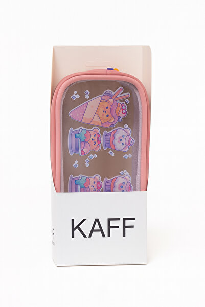 MUCCO 01112 Pink Color Teddy Bear Patterned Pvc Transparent Waterproof Single Compartment Pen Holder Pencil Case