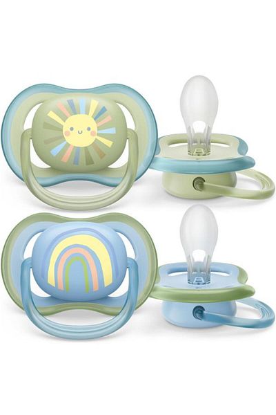 Philips Set 2 suzete Philips-Avent SCF085/58, ultra air pacifier 0-6 luni, Ortodontice, fara BPA, Curcubeu/S