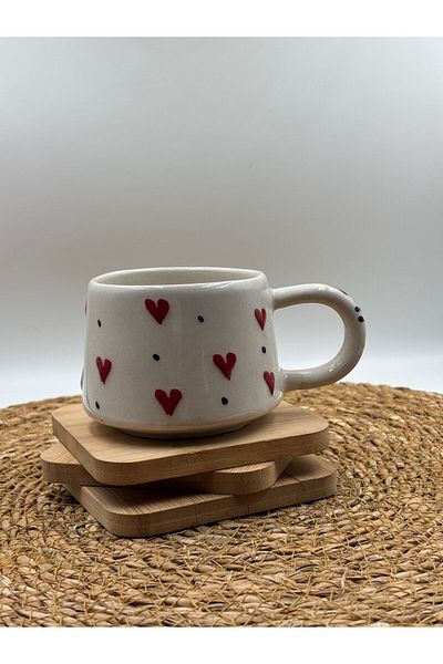 3DreaMaker 2 Pieces Handmade Ceramic Mug with Embossed Pattern