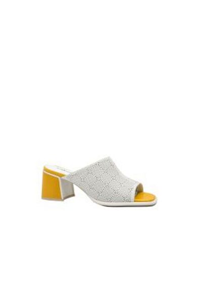 Karisma Lightweight Block Heel Mules Karisma, Beige with Mustard Heel