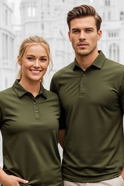SadeRenk Unisex Khaki Green Polo Collar T-Shirt