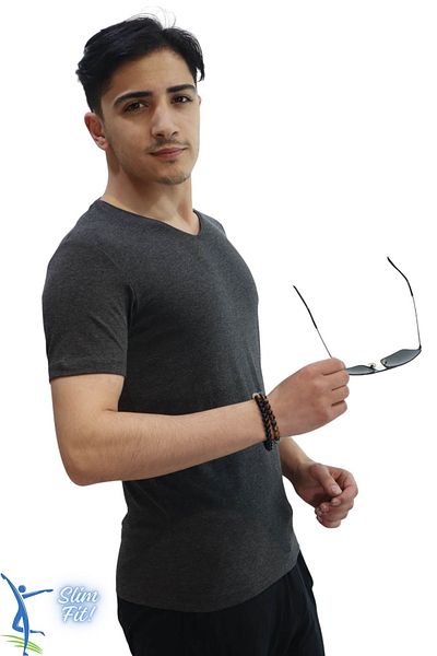 Moda Anna Men's Slim Fit V-Neck T-Shirt - Slim Fit Basic Casual T-Shirt Anthracite