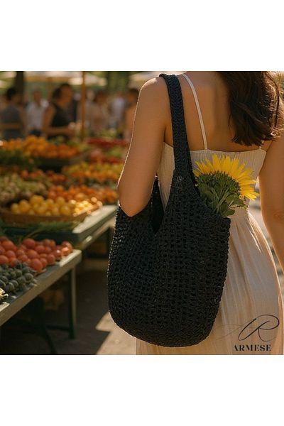 Ar Armese Hand Knitted Large Bag Bohemian Beach & Shopping Bag Machine Washable 70X50 cm