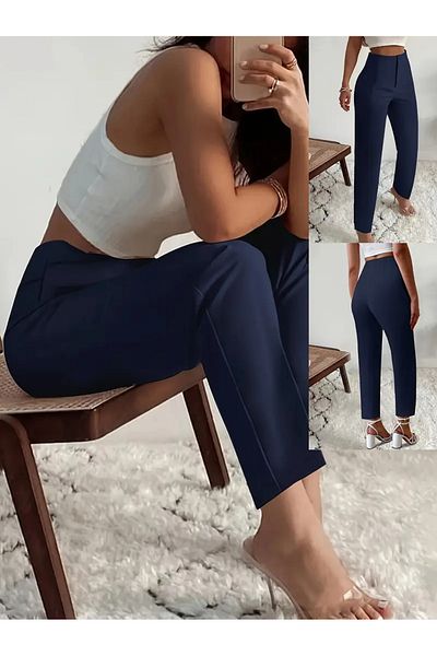 KİM Kİ O Women's Black High Waist Pincer Fabric Pants