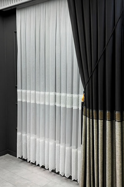 Emuz Backdrop Curtain Plaid Striped Black 1 / 3 Deep Pleated (Single Panel) B...